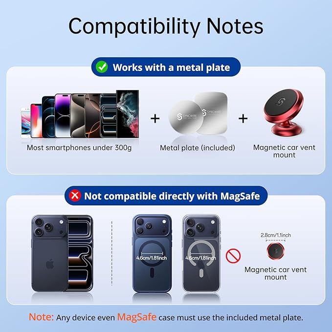 SYNCWIRE Magnetic Car Phone Holder for Dashboard, 360° Adjustable Strong Magnets Cell Phone Car Mount Compatible with iPhone, Samsung, Android - Red