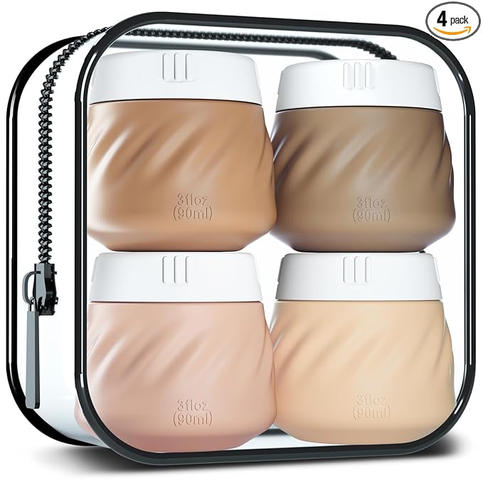 Gemice Travel Containers for Toiletries, TSA Approved 3 oz Leak-proof Silicone Travel Jars for Cream, BPA-Free Travel Size Container with Lid for Cosmetic Shampoo Cream (4 Pack)
