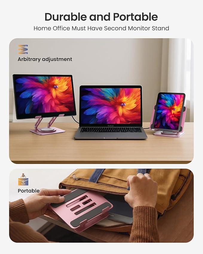 LOXP Metal Tablet Stand, 360 Rotating iPad Stand with Heavy-Duty Base, Tablet Holder Compatible with 4.7-16.9" Device, iPad Pro Air Mini, Kindle, Surface Tablet, Portable Monitors - Pink