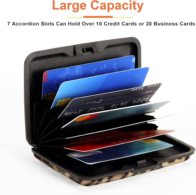Mayski 2 Pack Credit Card Holder for Women, RFID Blocking, Leopard Aluminum Alloy Hard Case, Small Mini Business Metal Wallet for Men