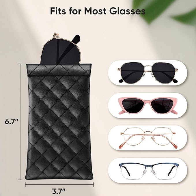 FINTIE Soft Eyeglasses Case with Cleaning Cloth, Portable Squeeze Top Vegan Leather Glasses Pouch, Sunglasses Eyewear Bag