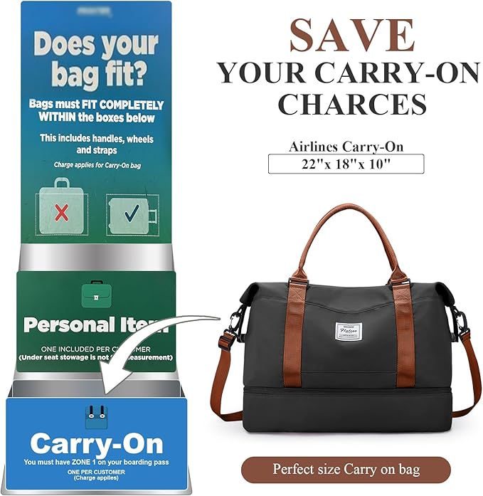 Travel Duffel Bag with Shoes Compartment, Overnight Weekender Bags for Women,Carry on Personal Item Bag，Extra Large