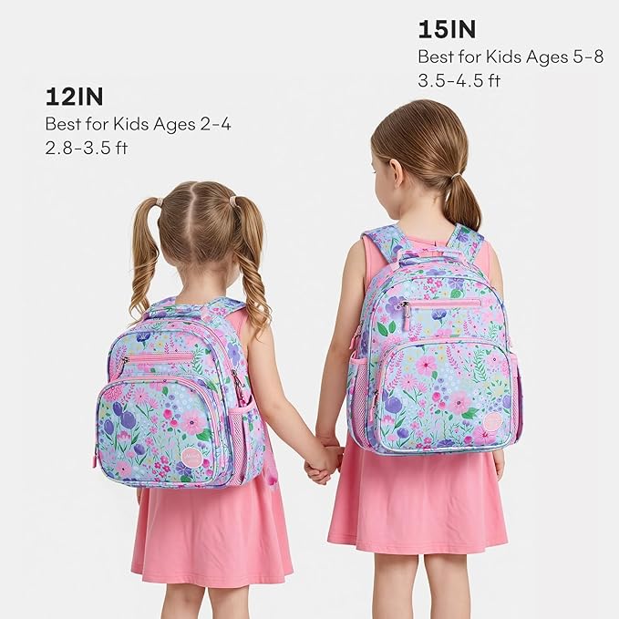 mibasies Kids Backpack for Girls: Girls Backpack 5-8 - Kindergarten Elementary School Bookbag for Girl - Flower Light Blue