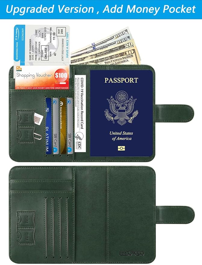 Passport Holder Cover Wallet RFID Blocking Leather Card Case Travel Accessories for Women Men (Atrovirens)