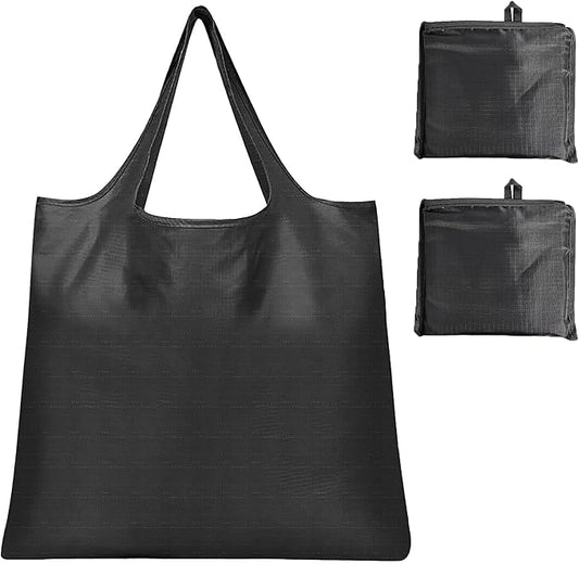Large Foldable Shopping Bag, Reusable Grocery Bag, Used for Shopping. Reusable Handbag Weighing Up to 50 Pounds, Nylon Bag, Washable, Waterproof(Black+Black)