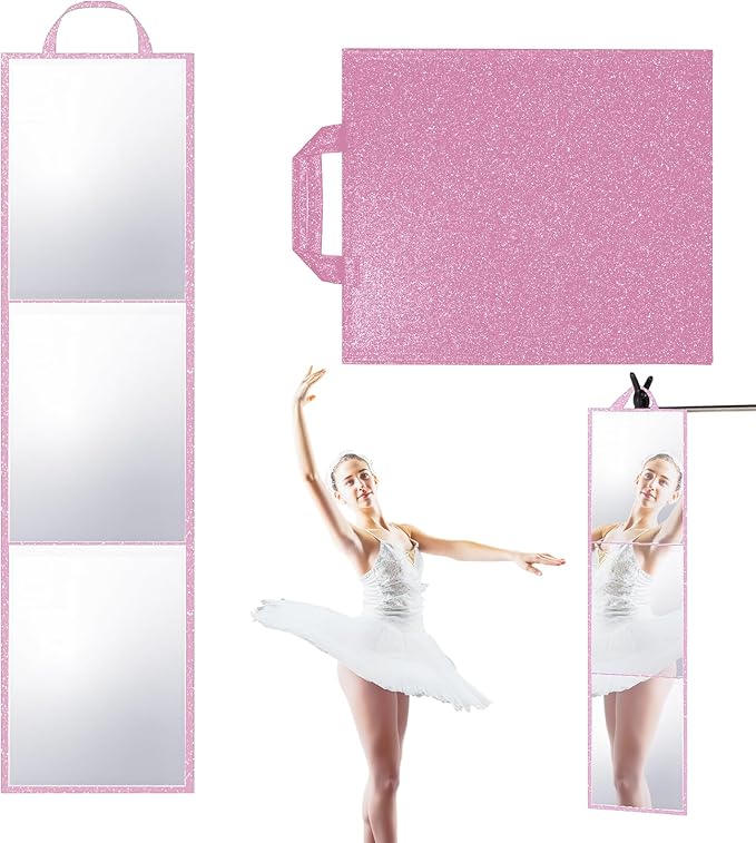 Foldable Full Length Mirror, 2 in 1 Hangable & Tabletop Acrylic Mirror, Portable Travel Mirror with Handle for Dance Bedroom Wardrobe Stage Makeup Checks Camping Outdoor Use (47" x 12.5", Tri-Fold)