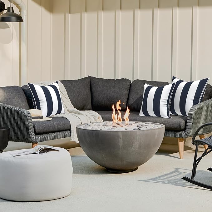 LVTXIII Set of 2 Patio Throw Pillows Waterproof 16"x16" Fade Resistant Outdoor Throw Pillows with Inserts, Fluffy Decorative Garden Toss Pillow Cushions for Home Patio Coach Sofa Use, Cabana Navy