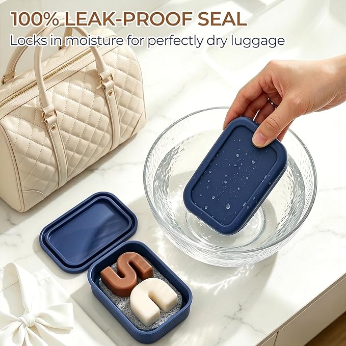 AIMAIAIMAI Silicone Shampoo Bar Travel Case with Drain Pad – Leak Proof Bar Soap Travel Case for 2 Bars, Shampoo & Conditioner Bar Holder for Camping, Gym | 1 Pack, Blue