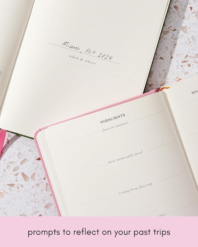 Kunitsa Co. Travel Journal - Guided Notebook for Travelers to Plan & Reflect on Vacations & Trips. Keepsake Travel Gift, Lavender Pink