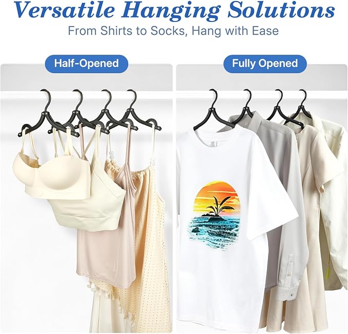 HOUSE DAY 10 Pack Travel Hangers, Cruise Essentials 2026, Black Portable Collapsible Clothes Hangers Space Saving, Lightweight Foldable Garment Organizer for Hotel, RV, Dorm, Camping