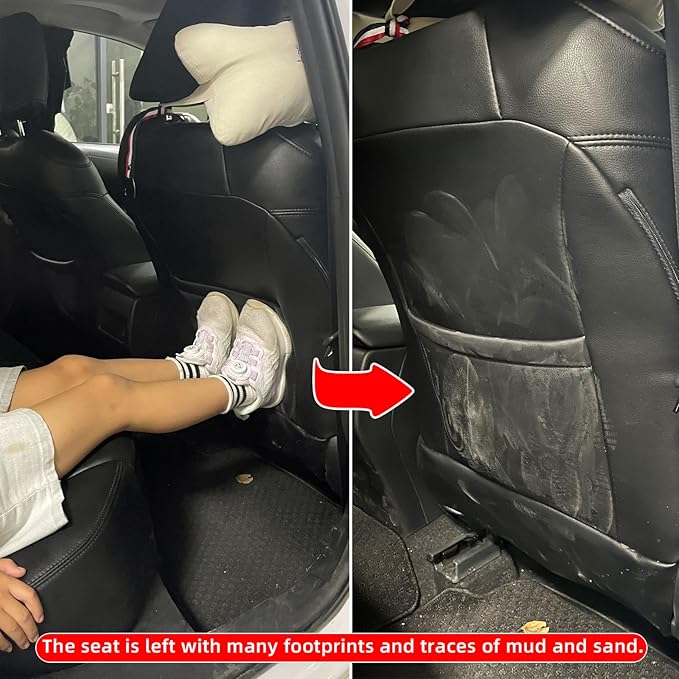 TAIKOO Seat Back Protector + Large Capacity Pocket Storage Organizer,Protects car seats from being stepped,2 Pack Kick Mats.(Cream White)
