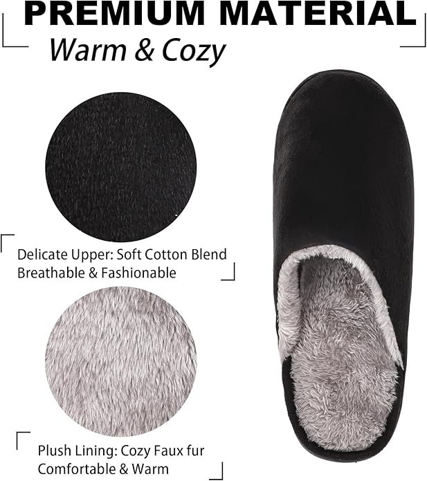 riemot Mens Furry House Slippers Memory Foam Bedroom Shoes Cushioned Lightweight Home Shoe with Thicken Sole Indoor Outdoor Travel Slipper