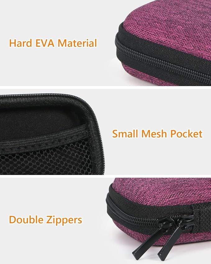 Mini Hard Earbud Case for Apple Airpods, Earpods, Samsung Galaxy Buds, JBL, Sony in-Ear Headphones - Small Cute Protective Case Pouch for Cable, Cord, Card, Earplugs, Heart Monitor - Grape-Purple