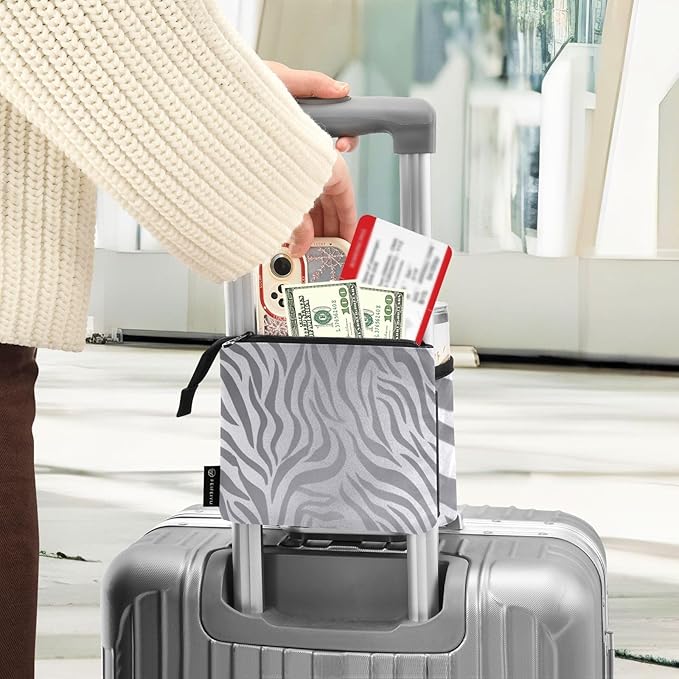 Luggage Cup Holder for Suitcases Free Hands Suitcase Cup Holder Travel Luggage Drink Holder Portable Luggage Cup Caddy Bag Carrier with Handle Light Silvery Zebra Print