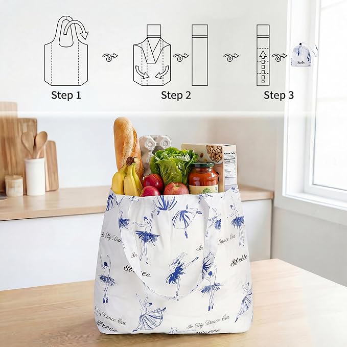 Stelle Lightweight Reusable Grocery Bag with Handles Ripstop Nylon Foldable Tote Shopping Bags for Travel and Groceries