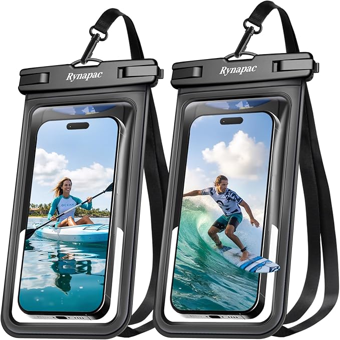 Rynapac Waterproof Phone Pouch [Up to 8.5"] - 2 Pack, IPX8 Waterproof Phone Case with Lanyard for iPhone 17 16 15 Pro Max, Touchscreen & Photograph, Cellphone Dry Bag for Beach Cruise Essentials 2026