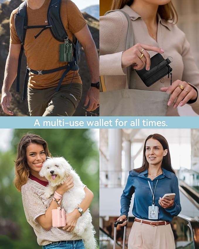 BOSTANTEN Small Wallet RFID, Minimalist Zip ID Case Wallet with Lanyard Keychain, Water Resistant Card Wallets for women & Men, Navy Blue and Sky Blue
