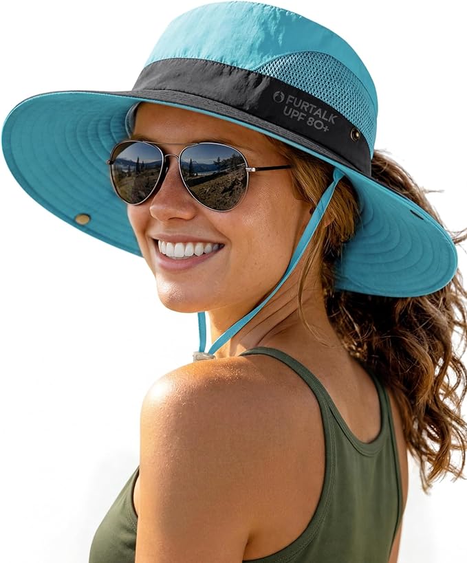 FURTALK Womens Sun Hat with Ponytail Hole Beach Hiking Summer Wide Brim UPF 80+ Outdoor Protection Foldable Bucket Hat