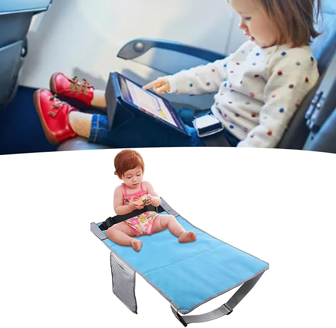 Kids Airplane Foot Pedal, Portable Folding Airplane Footrest, Universal Fit Adjustable Children Airplane Seat Extender (Blue)
