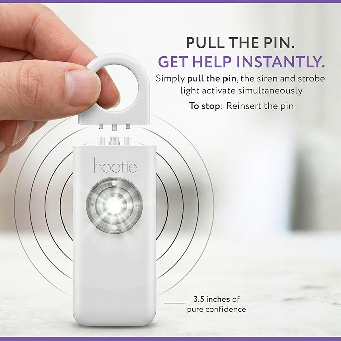 HOOTIE Personal Safety Alarm for Women, Men and Kids — 130dB Personal Alarm Keychain, Pull Pin Safety Alarm Keychain with Strobe Light, Self-Defense Alarm for Campus, Travel and Running — White