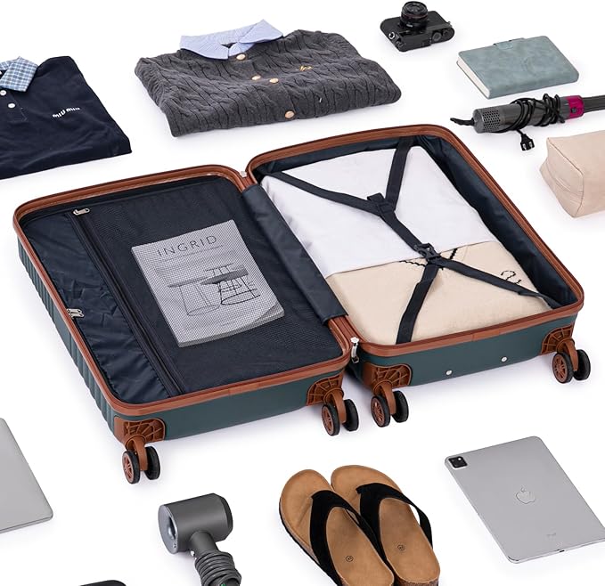 Carry-on Luggage 22x14x9 Airline Approved, Suitcases with Wheels Hardshell， Lightweight Luggage Set with TSA Lock， 20Inch Black Carry-on Suitcase