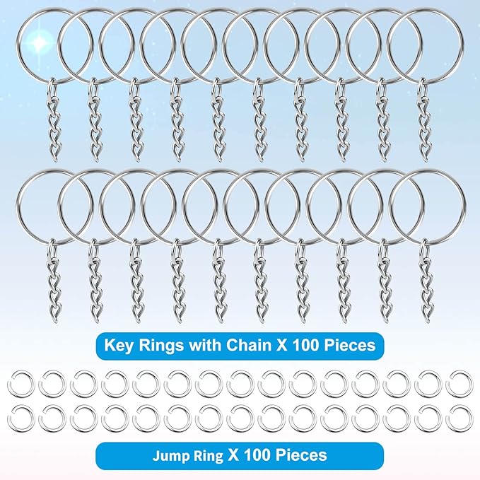 Paxcoo 100Pcs Split Key Chain Rings with Chain and Jump Rings Bulk for Crafts