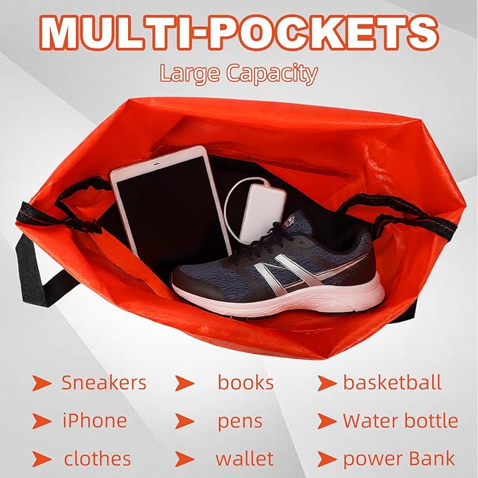 Tygelluis Drawstring Backpack, Waterproof Gym Bag with Water Bottle Pocket for Women Men, Pull String Sport Bag for Swim, Soccer and Basketball,Orange