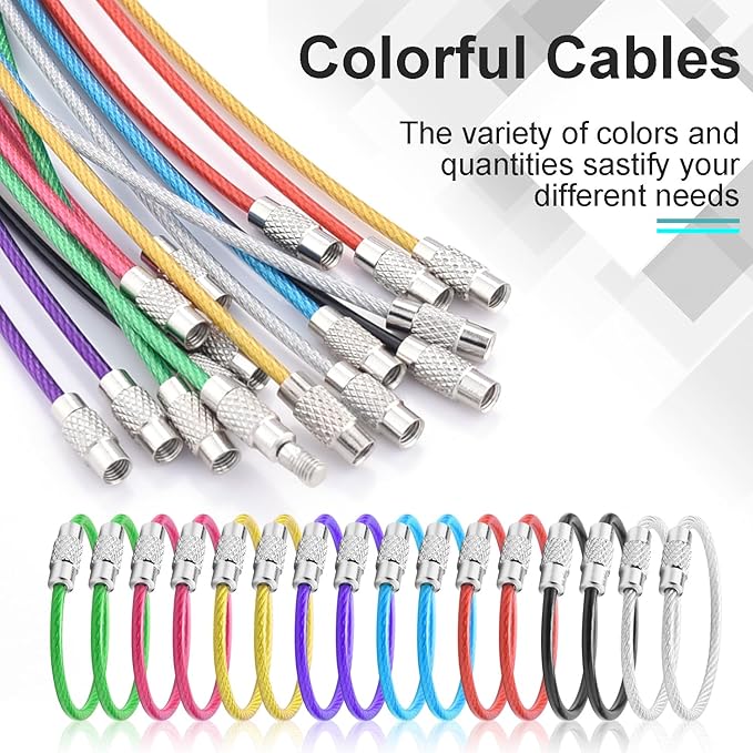CooBigo 16 Pack Cable Key Ring 4 Inch Luggage Tag Loops Wire Key Chain Cable 2mm Key rings for Car Keys Wire Keychain Dog Tag Ring - Assorted Color