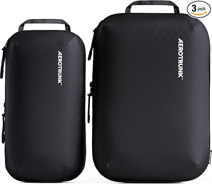 Aerotrunk Ultralight Compression Packing Cubes - Lightweight Travel Organizers for Suitcases and Luggage (3-Pack, Black)