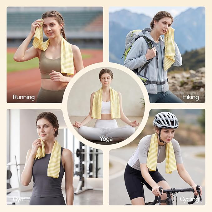 RDEKISS 4 Pack Cooling Towels (40"x12"), Soft Breathable Chilly Towel, Ice Towel, Microfiber Towel for Yoga, Sport, Running, Workout, Gym, Fitness, Workout & More Activities - Yellow
