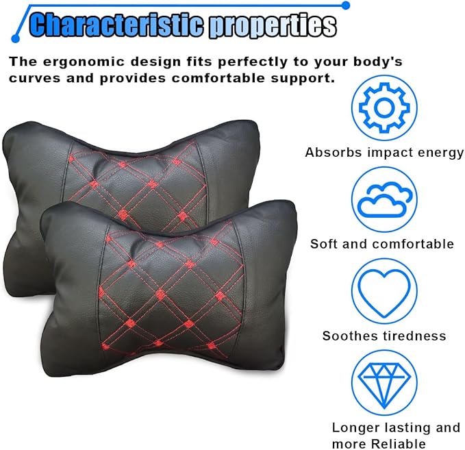 BDZMC 1PCS Car Neck Pillow, Breathable Car Head Neck Rest Cushion, Soft Pillow for Relieving Stiffness, Comfort Car Seat Neck Support Pillow (Black/Red)