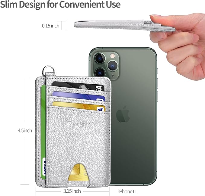 Slim Minimalist Front Pocket Wallet, RFID Blocking Credit Card Holder Wallet with Detachable D-Shackle for Men Women