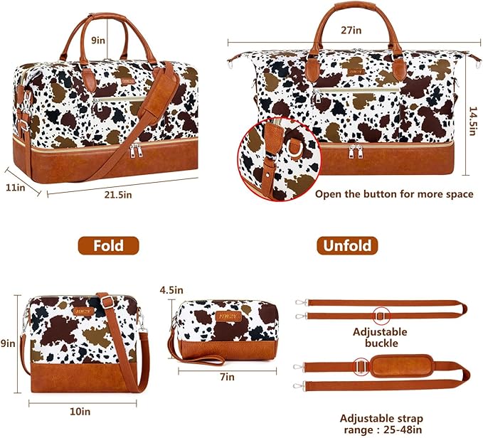 ITIEZY Weekender Overnight Bag for Women - Large Travel Duffel Bag with Shoe Compartment, Gym Duffel Bag Hospital Bag Carry On Tote Bags for Airplanes with Crossbody Bag Toiletry Bag 3Pcs Set