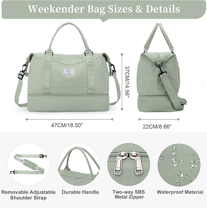 Travel Duffel Bag with Shoes Compartment, Overnight Weekender Bags for Women,Carry on Personal Item Bag