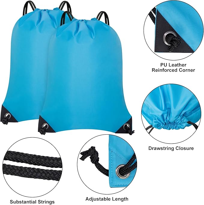 2PCS Drawstring Bags Bulk, String Backpack for Men Women, Cinch Bag Draw String Back Bag for Gym, Sports, Travel, Swimming, Beach, Light blue