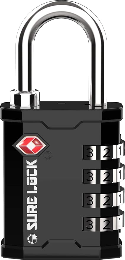 SURE LOCK TSA Approved 4 Digit Combination Lock, Heavy Duty Padlock with Red Dot Indicator for Gun Cases, Pelican Cases, Tool Boxes, Gym Lockers, Storage Units & Outdoor Gates(1,Black)