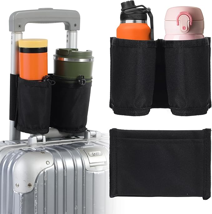 Oruola Luggage Cup Holder,Oxford Cloth Cup Holder for Luggage, Portable and Adjustable Luggages Drink Holders, Suitable for Luggages Handle, Travel Accessories,Black