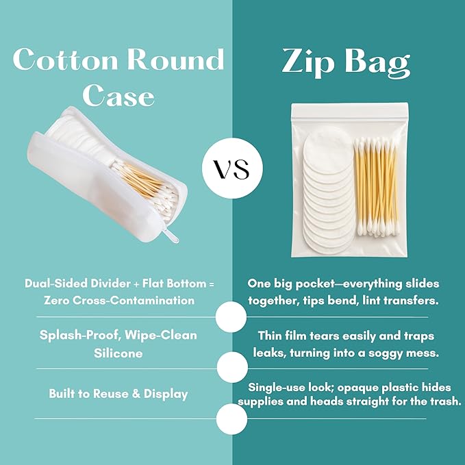 Cotton Round Swab Travel Case, 2 in 1 Portable Hair Accessories Organizer, Hair Tie Organizer, Hair Tie Holder, Bobby Pin Holder, Travel Qtips Case, Purse Organization, Floss Holder (Champagne)