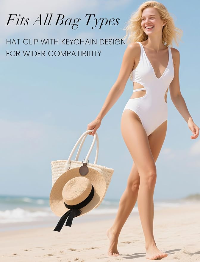 Niveaya Magnetic Hat Clip for Travel on Bag, Strong Magnet Keeps Hat Secure on Purse Luggage Backpack, Travel Essentials Accessory for Beach Cruise Outdoor, Stylish Leather Finish, Coffee