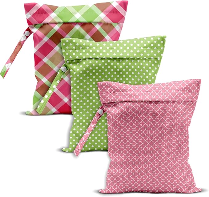 Pastel Pattern Wet Dry Bag, 3 Pack, Waterproof Washable Reusable Wet Bag for Swimsuit, Dirty Clothes Diaper Travel Pool Gym Party Camping, Portable Storage Pouch Toiletries Beach Essentials