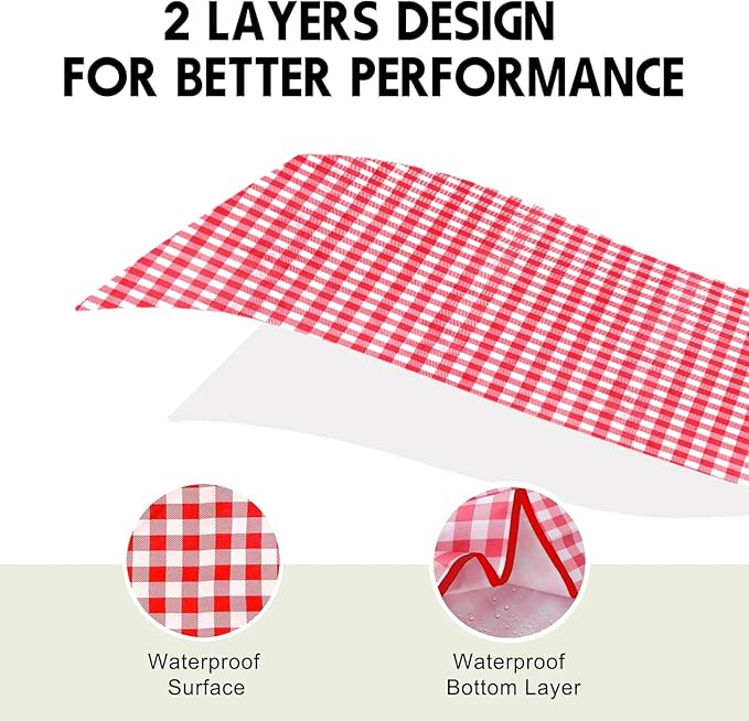 SAMSIER Outdoor Picnic Blankets Waterproof Foldable Sandproof, Large Gingham Cute Picnic Mat Washable Portable for Park Beach Camping Courtyard (Red, 60"×80")