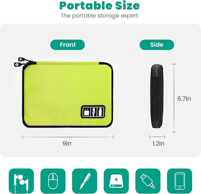 Cord Organizer Travel, Electronics Organizer Tech Pouch - Portable Cable Organizer Bag for Cords, Charger, Phone, SD Card, Power Bank for Travel & Daily Use -Green Green