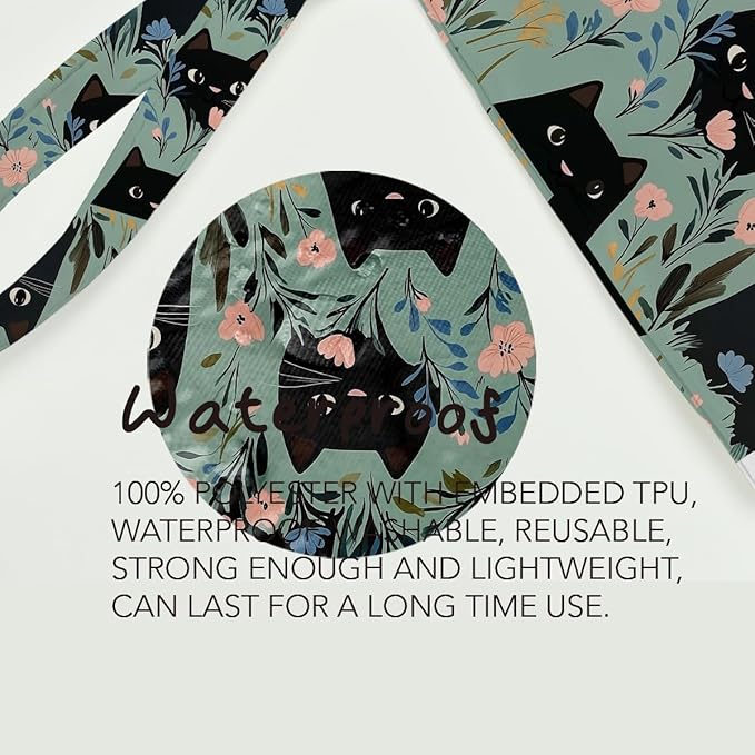 Fokongna Black Cat Print Wet Bag, Small Portable Waterproof Multi-Functional Organizer for Women，Green Floral Black Cat Pattern，Ideal for Daily, Beach & Travel