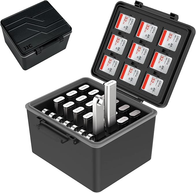 53 Slots USB and SD Card Case for 18 Flash 8 Mini Driver 9 SD and 18 TF Card, USB Drive Case Hard, Shockproof Water-Resistant, Pen Flash Thumb Drive Storage Organizer