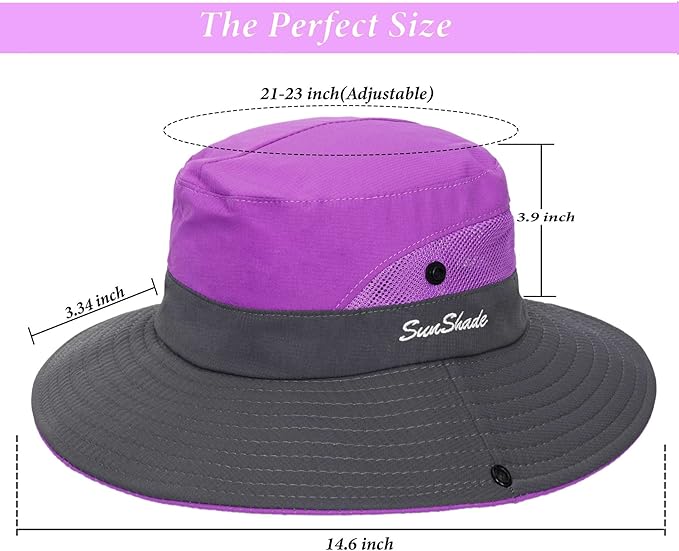 Sun Hat for Women Summer UV Protection Beach Hat Wide Brim Mesh Bucket Fishing Hat with Ponytail Hole Foldable Packable Hat