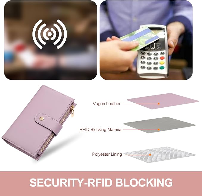 yiijay Womens Wallet RFID Blocking Leather Trifold Clutch Wallet Credit Card Holder Ladies Travel Wallet Purse with Pen Holder