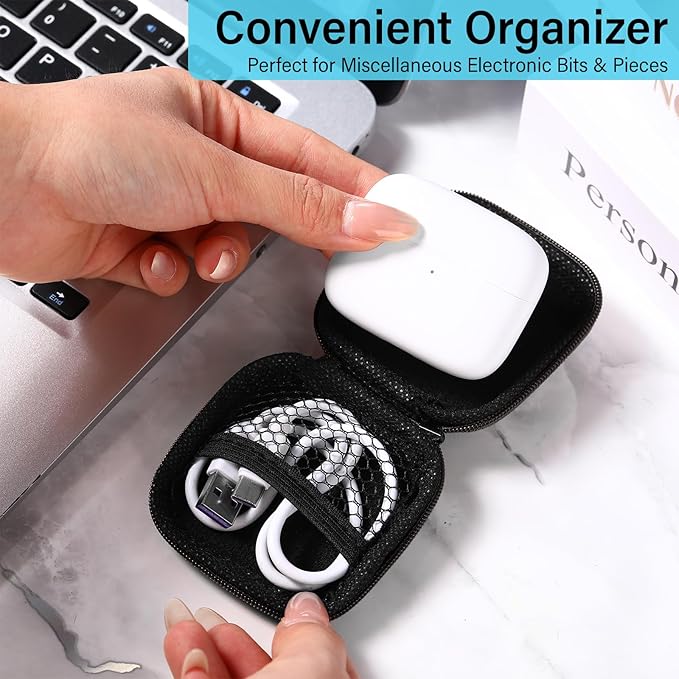 Paterr 30 Pack Square Earbud Case Black Pouch Portable Earbud Storage Holder Small Headphone Carrying Case with Clip for Earpieces Memory Card Camera Chips Storage