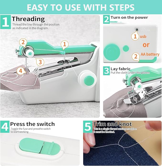 Handheld Sewing Machine for Beginners, Mini Sewing Machine for Quick Stitching with Sewing Kits Suitable for Home,Travel,DIY(Blue)