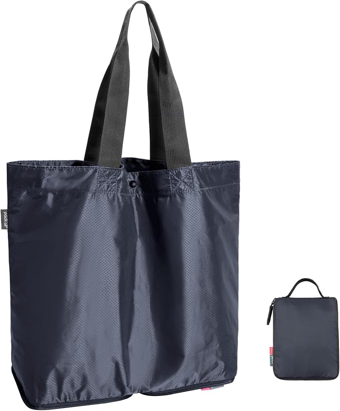 pack all 16L Lightweight Packable Tote Bag, Water Resistant Foldable Grocery Bag, Reusable Shopping Bag (Navy Blue)