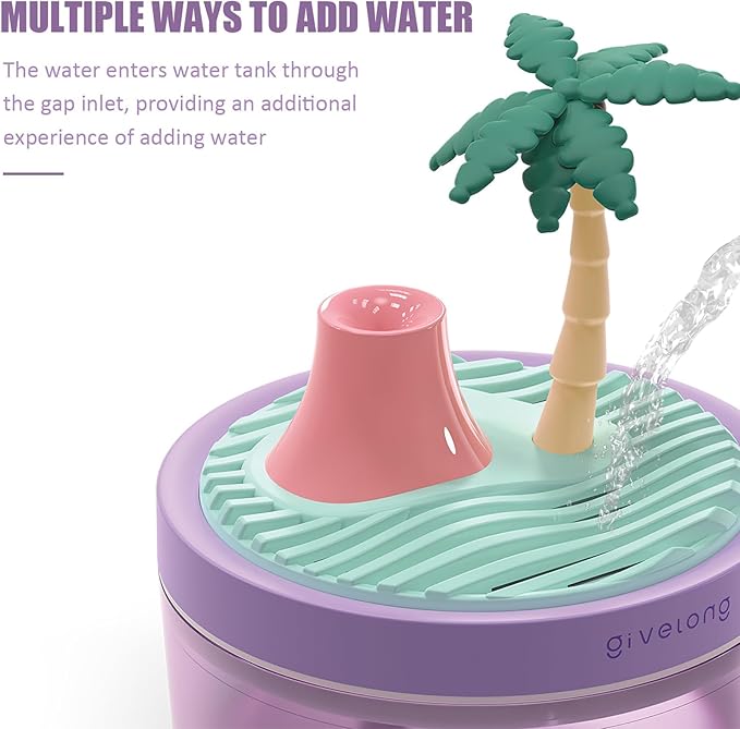 PRATIQUE Mini Portable Desktop Humidifiers for Bedroom,Small Humidifier with Cocount Tree,Quiet,Cool Mist, Auto Off,7 Colors Night Light,320ml Air Humidifier Home Office Travel (PURPLE)